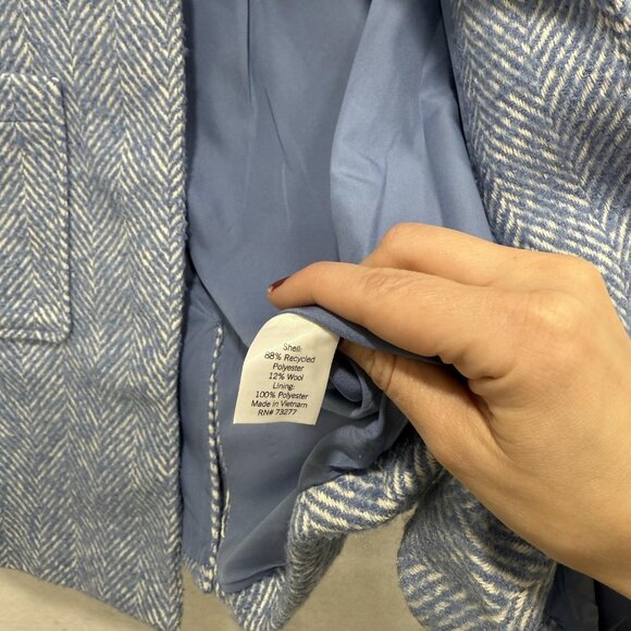 LC Lauren Conrad Coat Womens Small Blue Herringbone Wool Blend Button Front - Picture 3 of 10